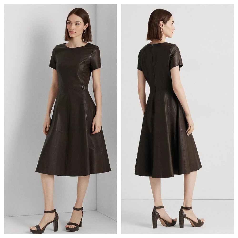 Lauren Ralph Lauren Lamb Leather Fit and Flare Dress - Picture 2 of 6
